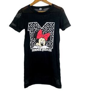 Disney Minnie Mouse Mesh Trim T-Shirt Dress Leggings Top Black - S